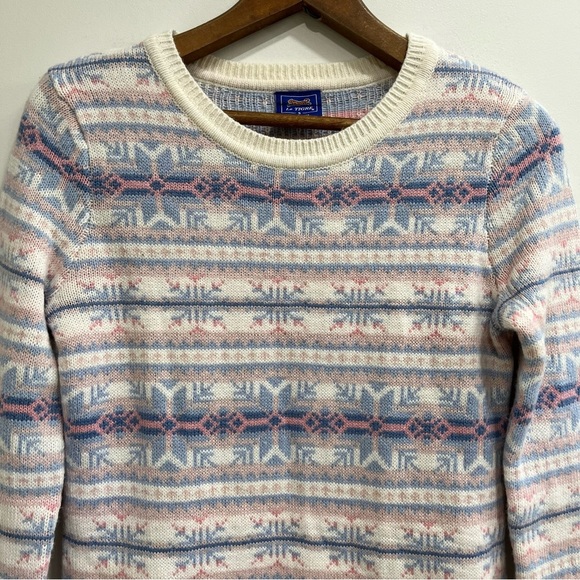 LE TIGRE Pink Blue Pastel Nordic Fair Isle Snowflake Crew Neck Sweater Wool S - Picture 5 of 9